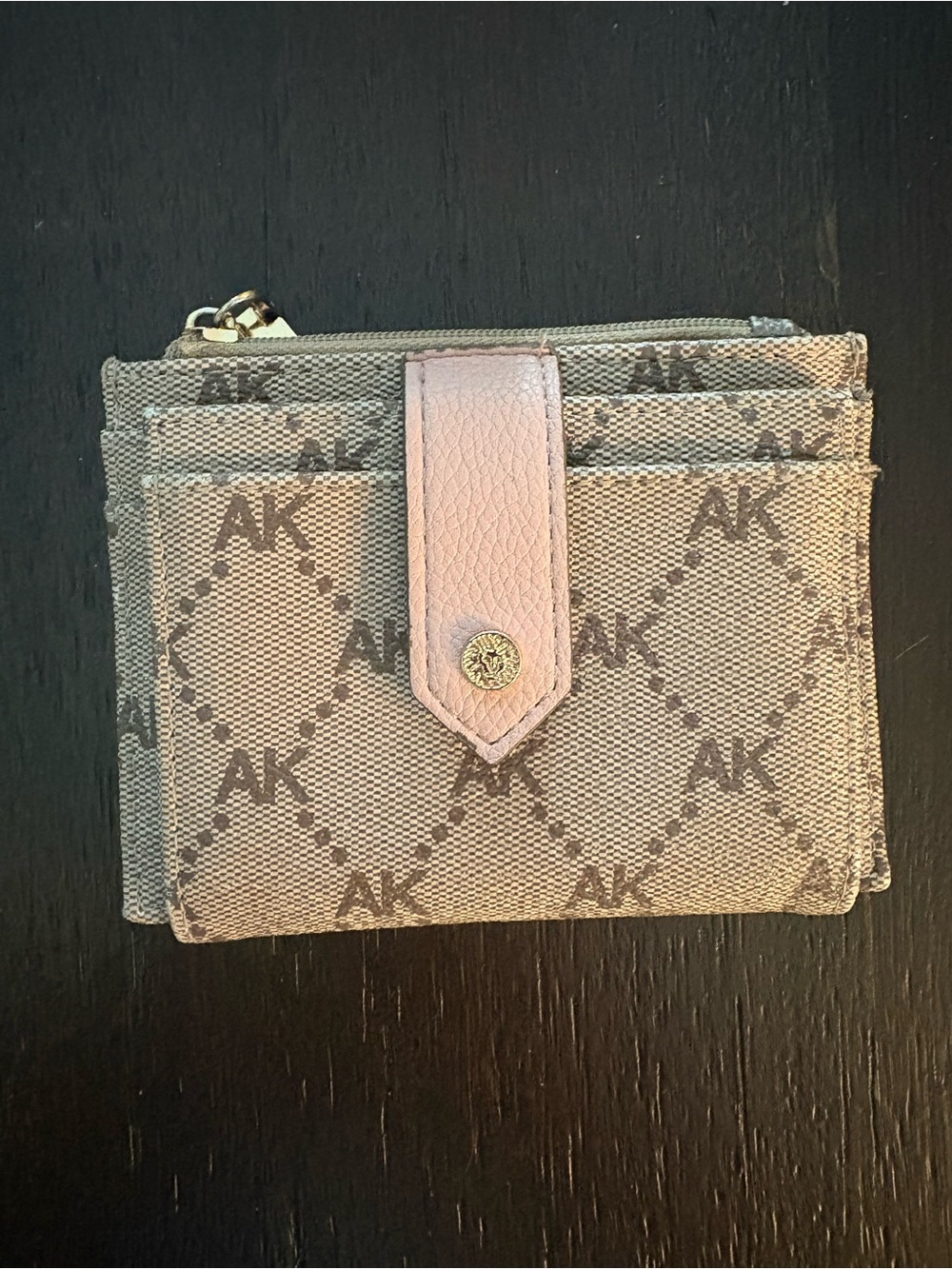 Anne Klein Beige Brown Monogram Compact Card Wallet